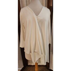 T22 Nvelop asymmetrical ivory top Vneck ruffly crossover waterfall style NWT